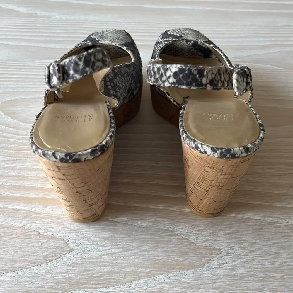 Stuart Weitzman NWOT Jean Snake-Embossed Leather Slingback Sandals size 9 - Picture 11 of 14